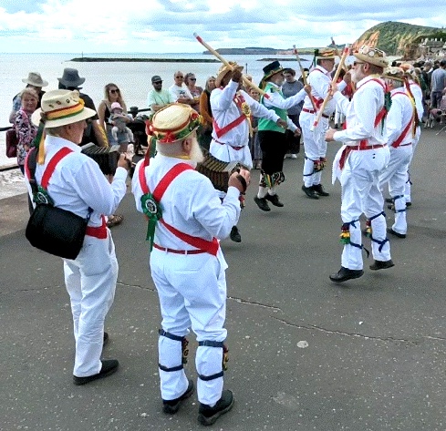 Dancing with a friend at Sidmouth. 6 August 2023.