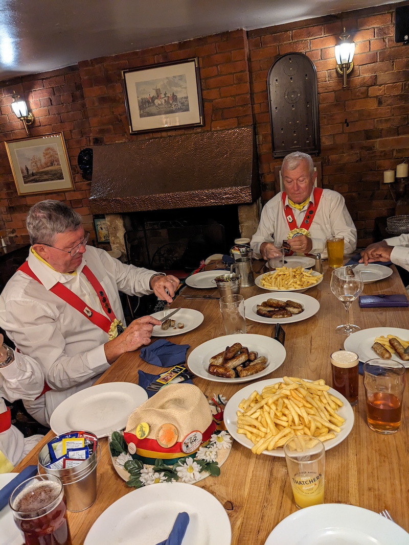 Sausage and chip supper for the dancers at the Jolly Huntsman.